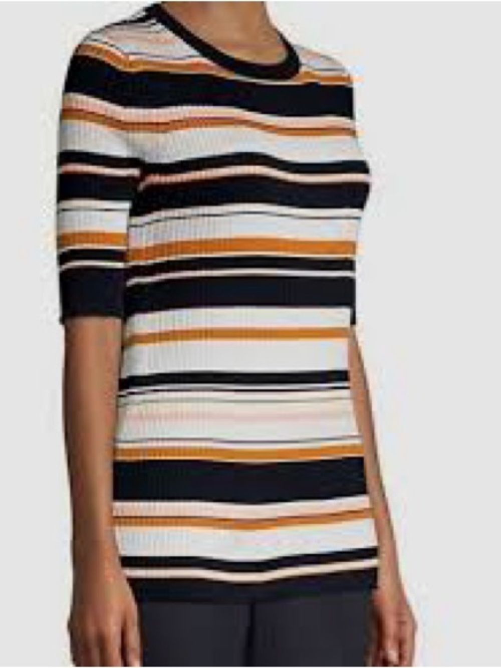 Lafayette 148 New York Striped Short Sleeve Tee in Navy, White & Mustard